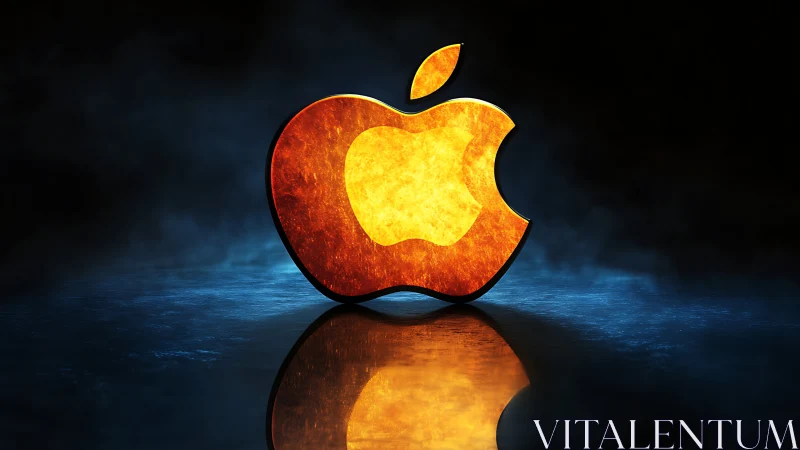 Illuminated Apple Logo Rendered Against Dark Blue Surface