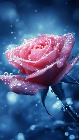 Enchanted Pink Rose Glistens With Sparkling Dew Drops