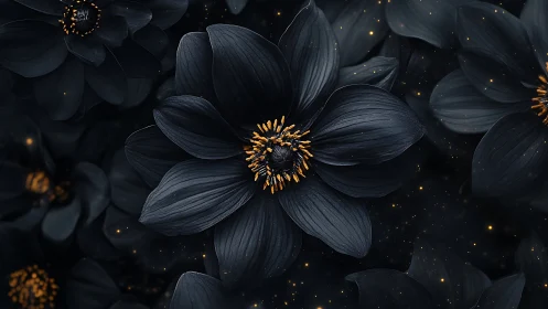 Black Flowers with Golden Centers