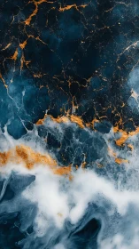 Golden currents flow through deep blue marble-like ocean