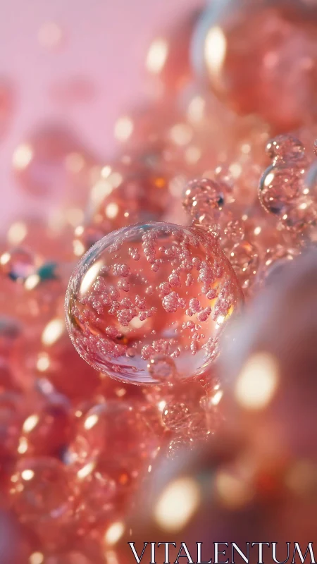 Blushing microcosm of sparkling coral-pink bubbles afloat.