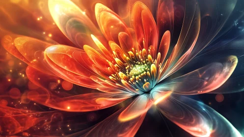 Radiant abstract flower rendered with luminous digital gradients