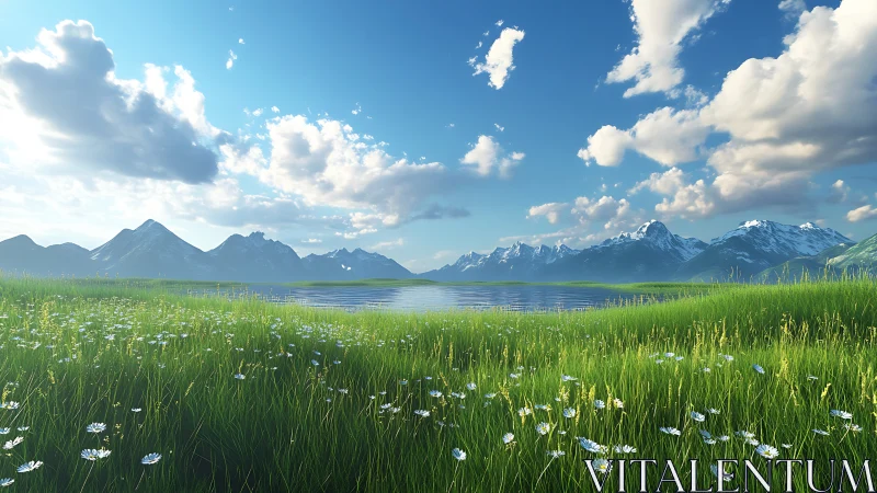 Wildflower meadows lean toward lake-mirrored mountain skies