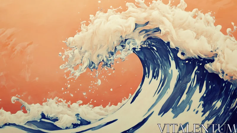 Cresting ocean wave curves under warm pastel peach sky