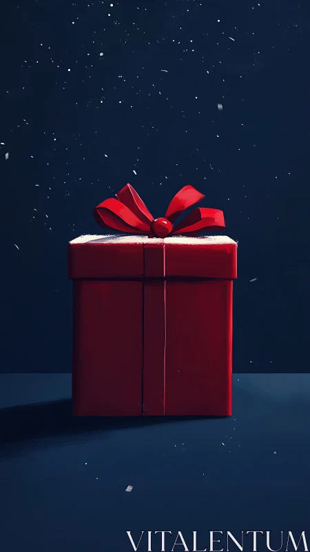 Midnight snowfall crowns a solitary ruby gift box