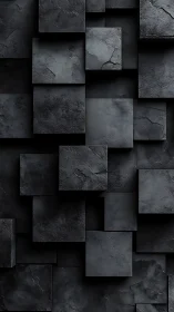 Stacked dark stone squares form layered geometric surface