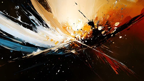 Dynamic Abstract Burst in Fiery and Cool Tones, Modern Art Style.