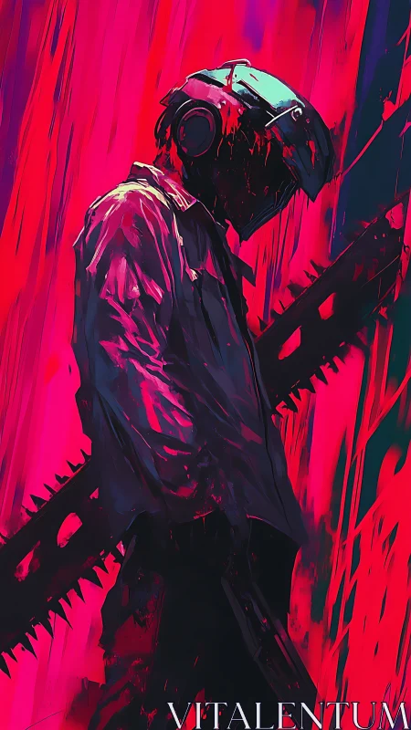 Neon drenched chainsaw warrior in a storm of wild color.