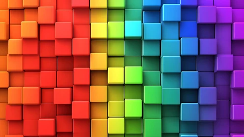 Stacked rainbow cubes staging a chromatic cityscape spectacle.