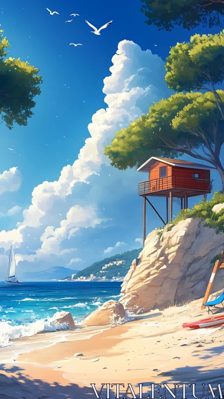 Clifftop Treehouse Overlooking Serene Coastal Paradise.