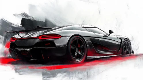 Sleek black hypercar in dynamic red motion streaks.