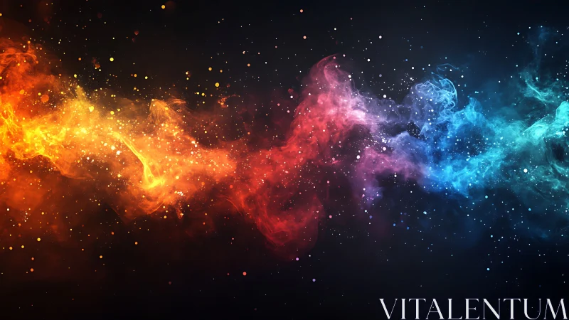 Multicolor nebula-like light trail on dark background.