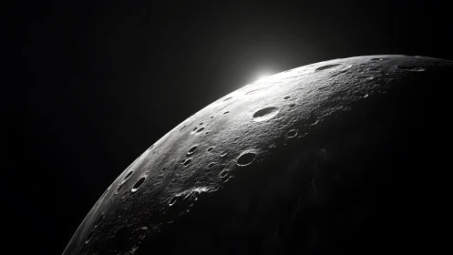 Lunar terminator in oblique view with dramatic rim lighting.