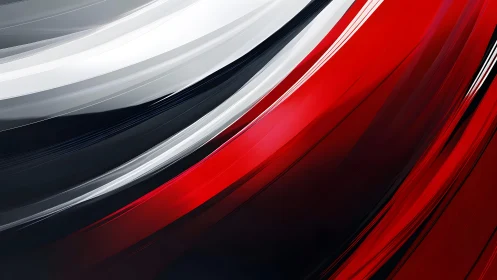 Dynamic abstract red, black, and white curved lines digital art.