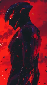 Blade-sleek sentinel studies a burning horizon in silence