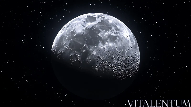 Lunar hemisphere rendered in high-contrast astrophotoreal detail