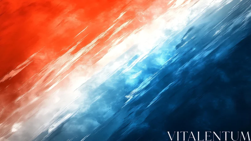 Abstract tricolor brushstroke pattern in red, white, and blue style.