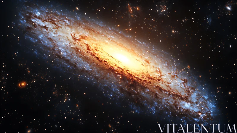 Edge-on spiral galaxy with luminous core and blue star-forming arms