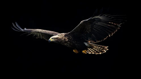 Majestic eagle soaring in dramatic lighting, fine art wildlife style.