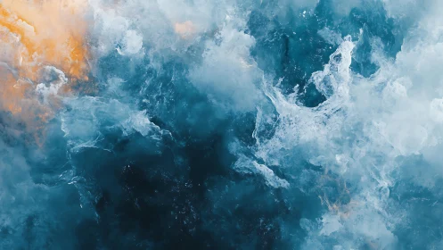 Abstract blue and orange cloud texture digital art with dynamic flow.