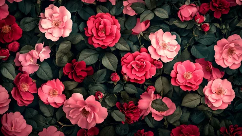 Rose Garden Romance: Nature's Pink and Red Masterpiece.