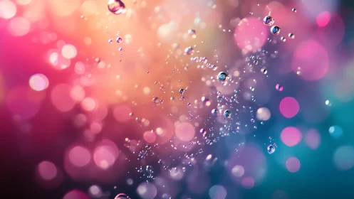 Sparkling droplets drift gently through glowing pastel light