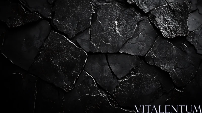 Moody cracked black stone texture with quiet dramatic light.