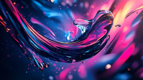 Shimmering liquid ribbons dance in glowing neon dreamlight