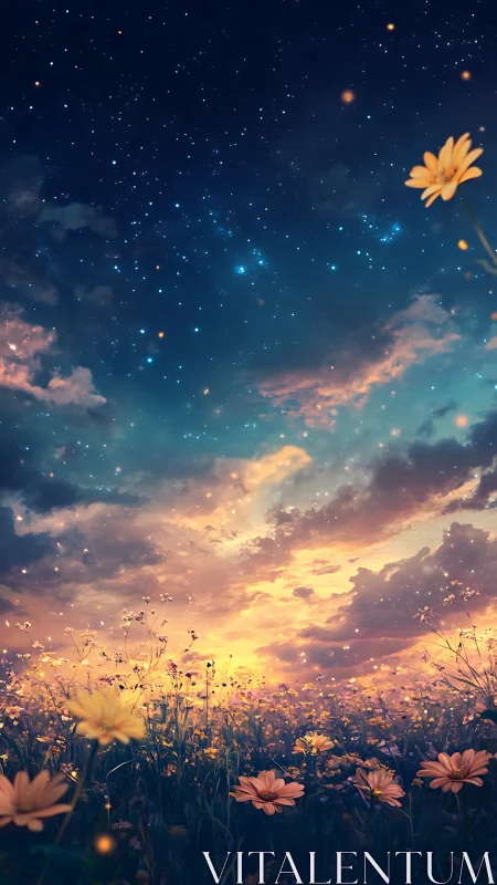 Starlit wildflower meadow whispering toward a glowing dawn.