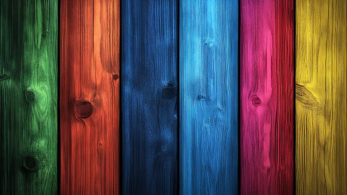 Vertical planks in evenly spaced bright multicolor bands.