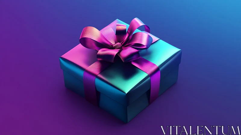 Vibrant teal gift box glows against a dreamy gradient backdrop