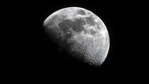 Crescent moon close-up with sharp craters in deep space.