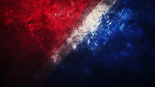 Abstract red, white, and blue textured painting in grunge style.