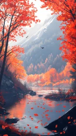 High-altitude autumn valley with reflective river channel