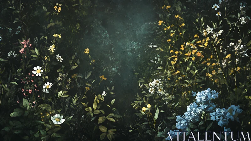 Wildflower Garden in Dark Emerald Tones