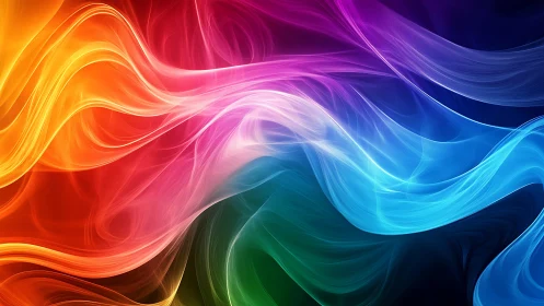 Digital painting of luminous flowing multicolor energy waves.