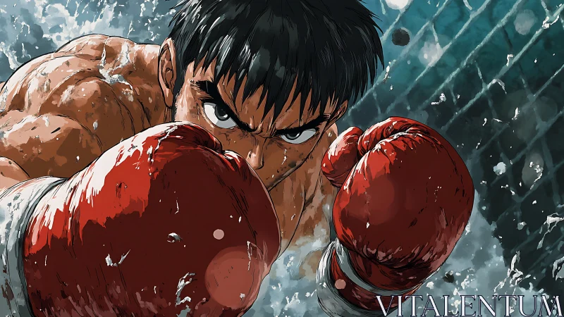 Intense Close-Up Boxing Confrontation with Dynamic Musculature Rendering