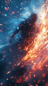 Elemental warrior strides between swirling fire and frost