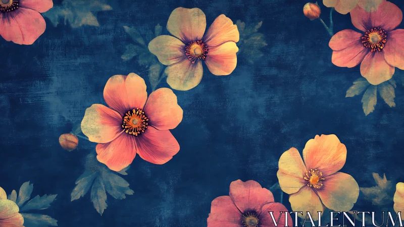 Vintage Floral Garden Against Deep Indigo.