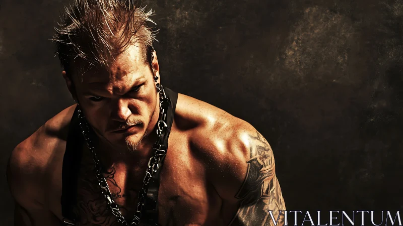 Brooding chain-clad bruiser glows under molten spotlight.