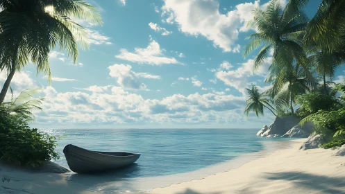 Tropical Paradise Beach With Boat at Rest.