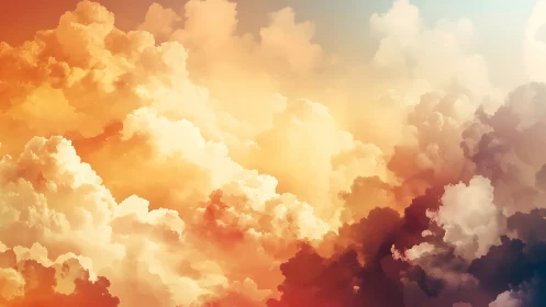 Sunlit cumulus clouds glow in layered warm evening sky