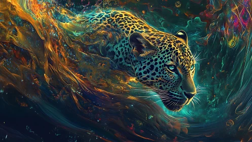 Radiant Leopard Spirit Dancing Through Cosmic Light.