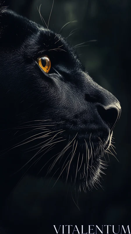 Black Cat Portrait with Amber Eyes in Dramatic Side Profile Lighting