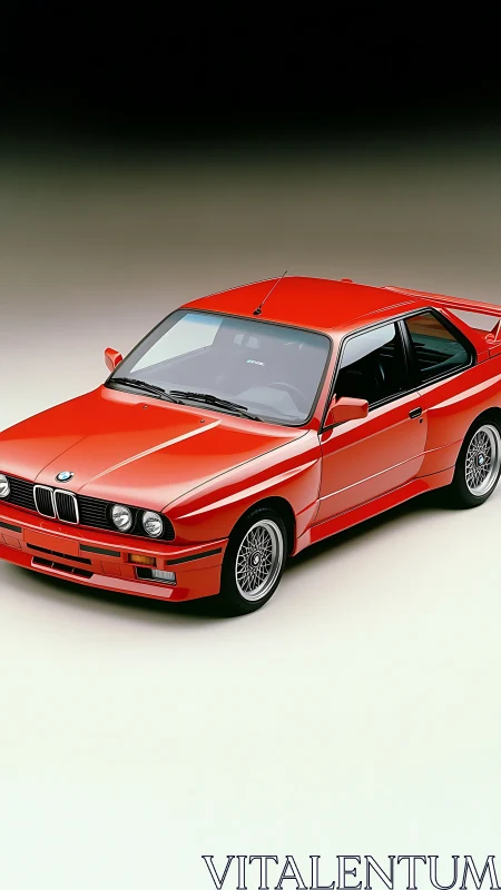 Photorealistic red sports coupe in studio gradient setting.