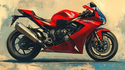 Red sport motorcycle side profile digital painting artwork.