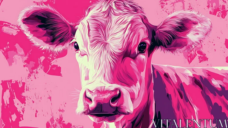 Vibrant magenta cow portrait with bold pop-art stylings.