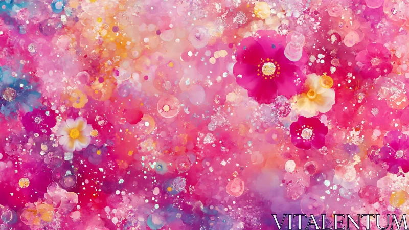 Digital floral bokeh field with saturated pink chromatic bloom.