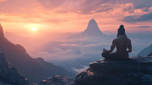 Mountain sunrise meditation above the drifting clouds.