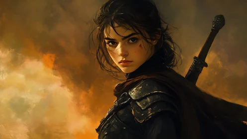Stormlit young swordswoman stares down an unseen destiny.